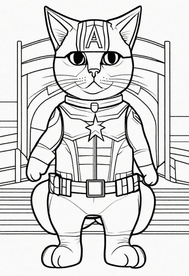 A coloring page of Cat Captain America