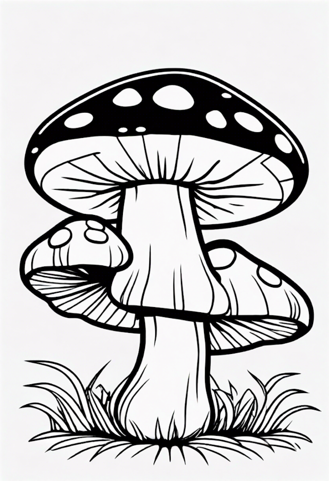 A coloring page of A Cartoon Mushroom Doing Yoga