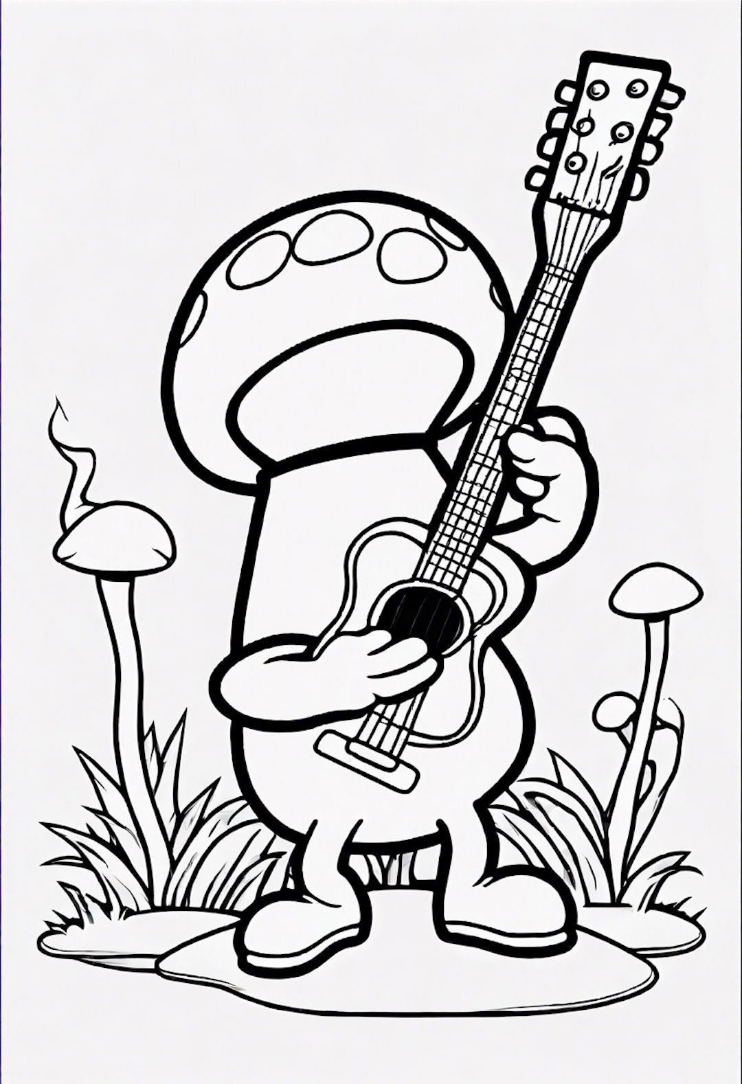 A Cartoon Mushroom Playing A Guitar