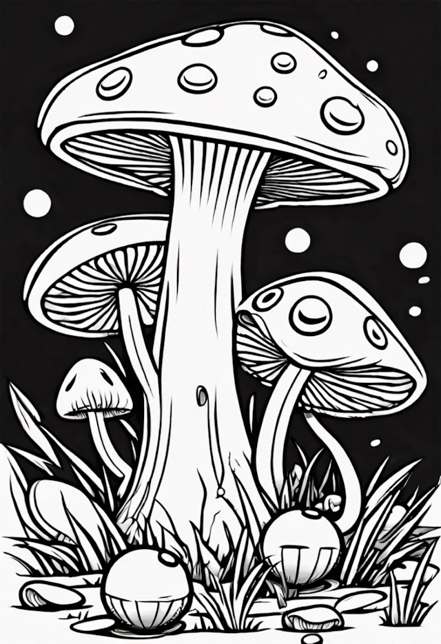 A coloring page of A Cartoon Mushroom Playing With A Ball