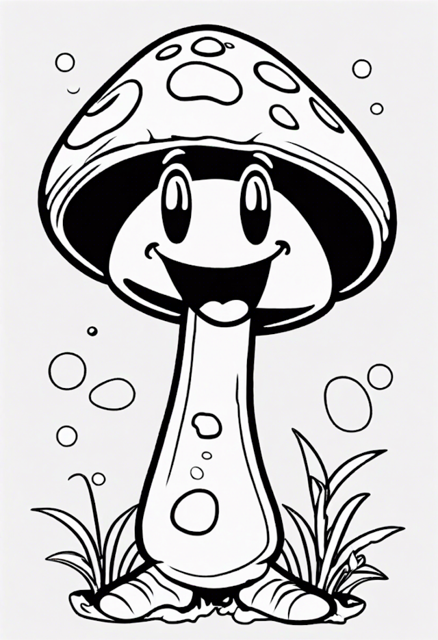 A coloring page of A Cartoon Mushroom Singing