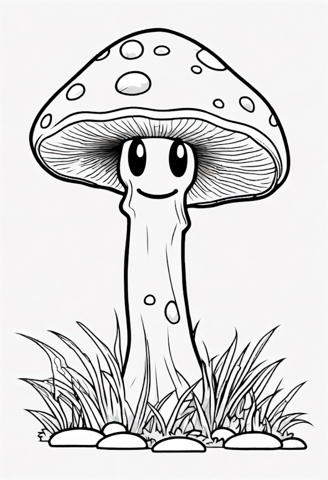 A coloring page of A Cartoon Mushroom Sleeping