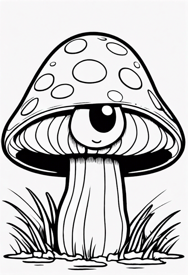 A coloring page of A Cartoon Mushroom Swimming