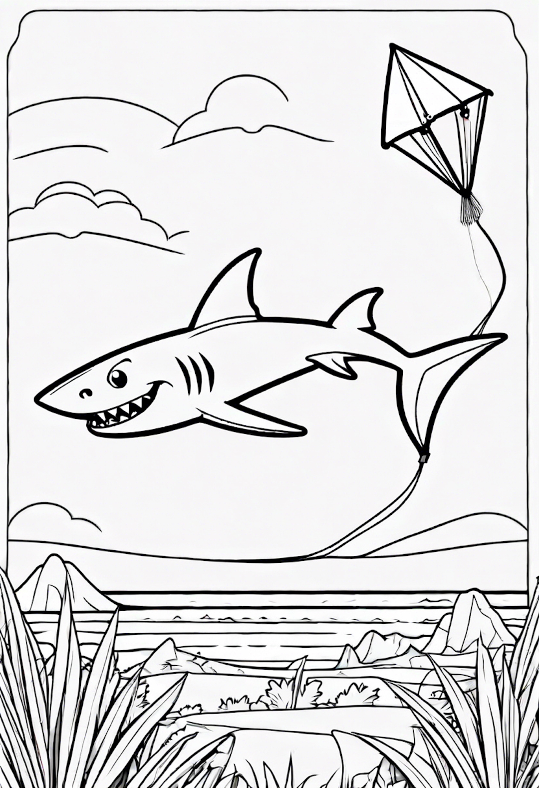 A Cartoon Shark Flying A Kite