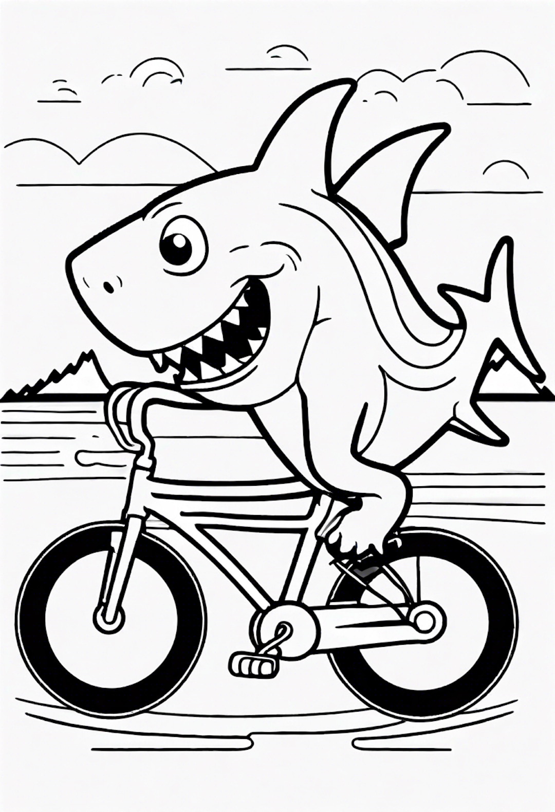 A Cartoon Shark Riding A Bicycle