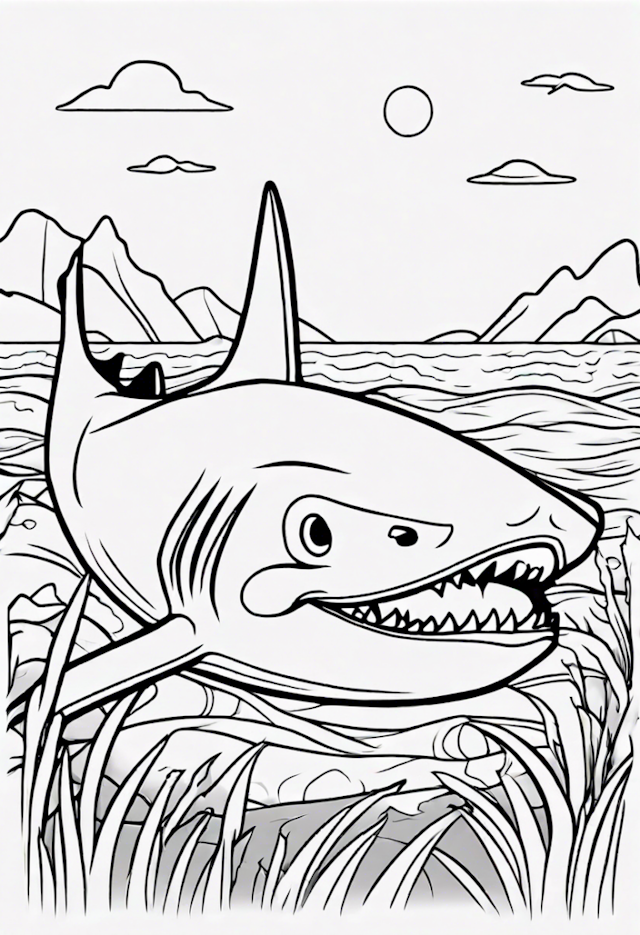 A coloring page of A Cartoon Shark Sleeping