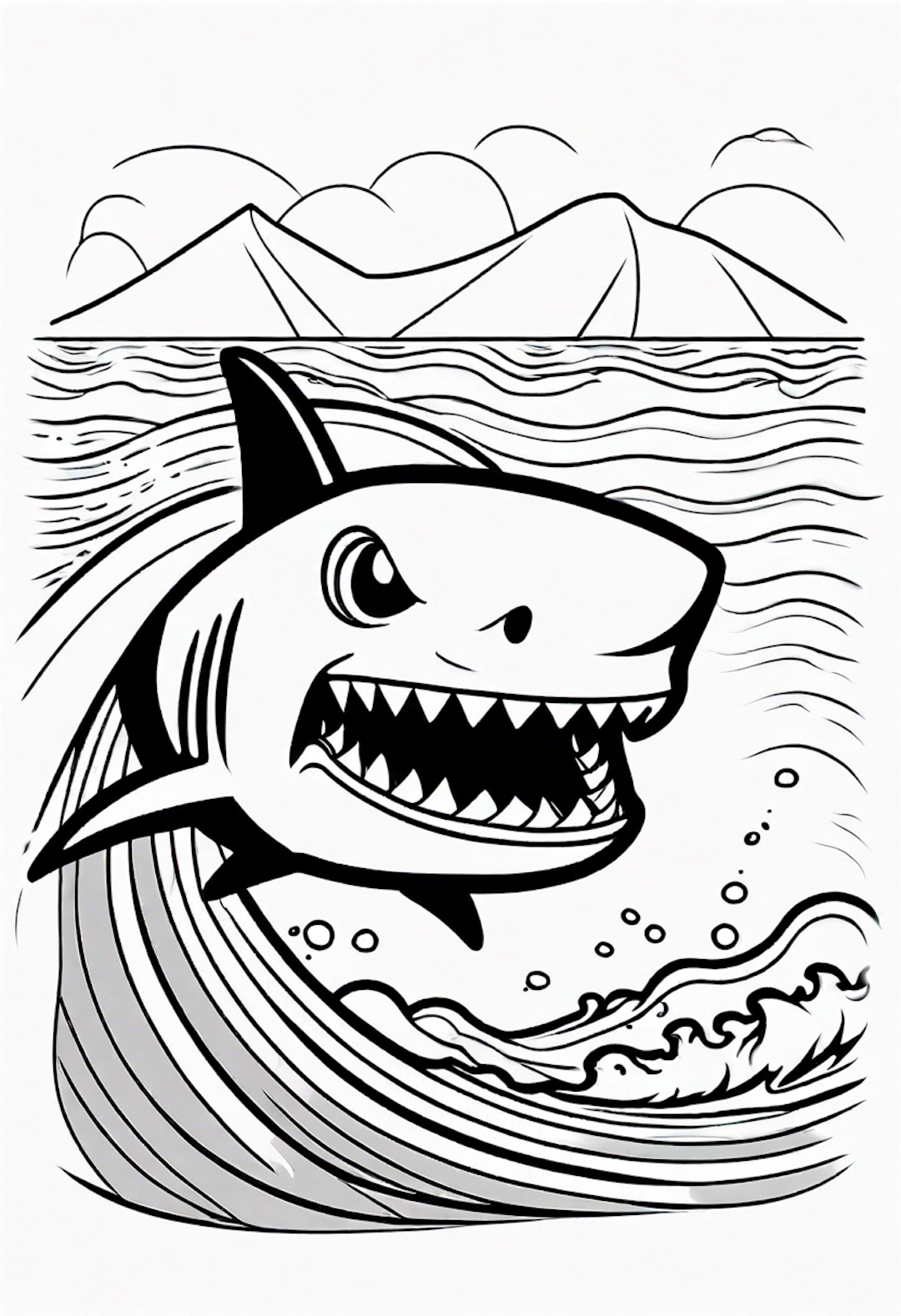 A Cartoon Shark Surfing