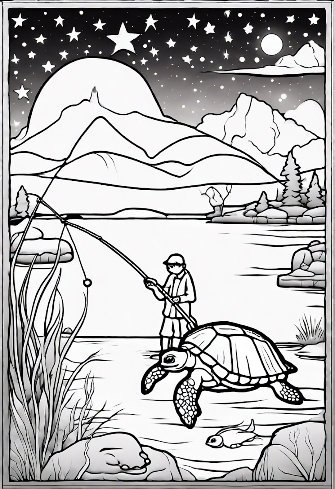 A Patient Star Fishing With A Slow Moving Turtle
