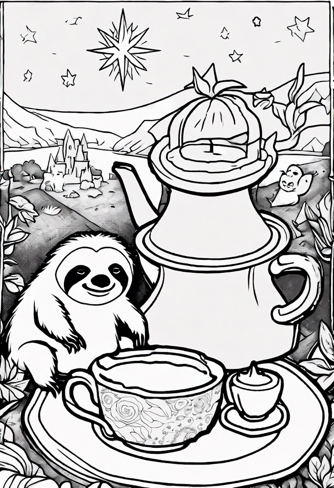 A Relaxed Star Having A Tea Party With A Friendly Sloth