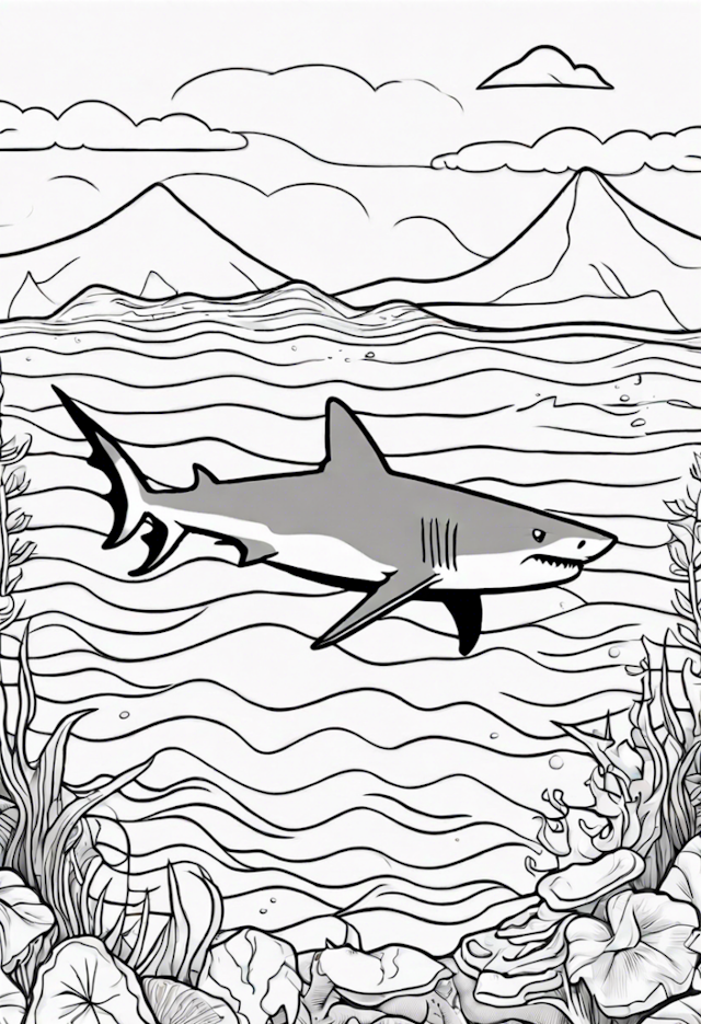 A coloring page of A Shark Swimming With A Shark