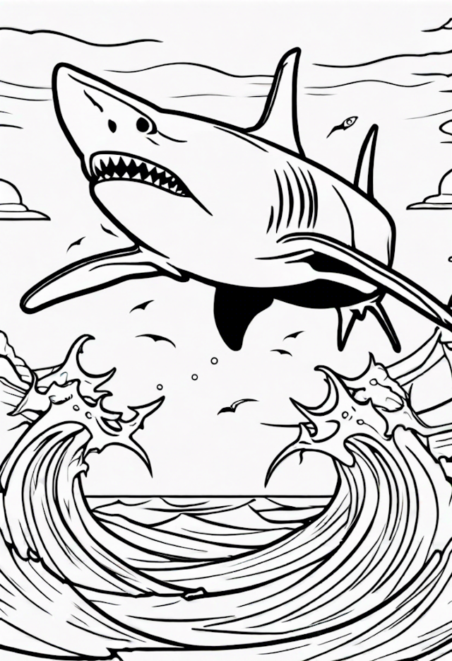 A coloring page of A Shark Swimming With A Swordfish