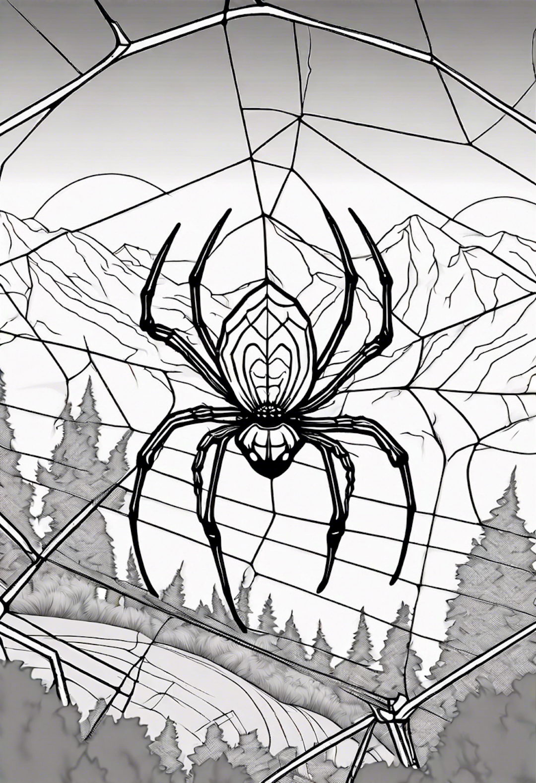 A Spider On A Web At A Mountain