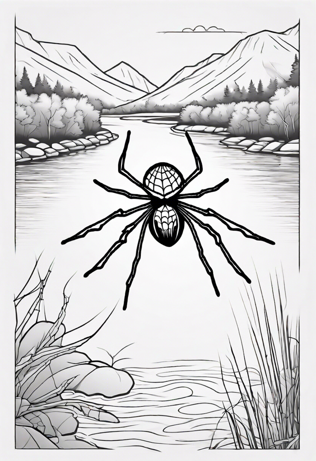 A Spider On A Web At A River