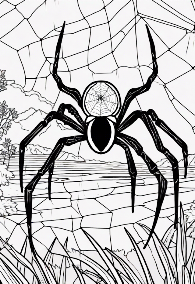 A coloring page of A Spider With A Bored Face