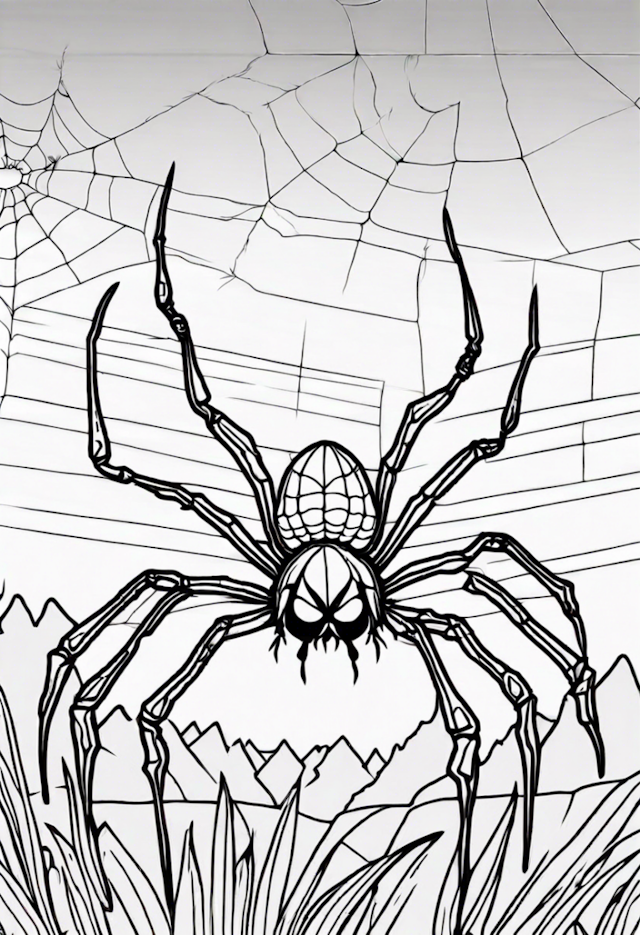 A coloring page of A Spider With A Tired Face