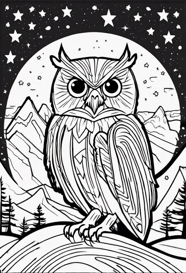 A coloring page of A Surprised Star Stargazing With A Wise Owl