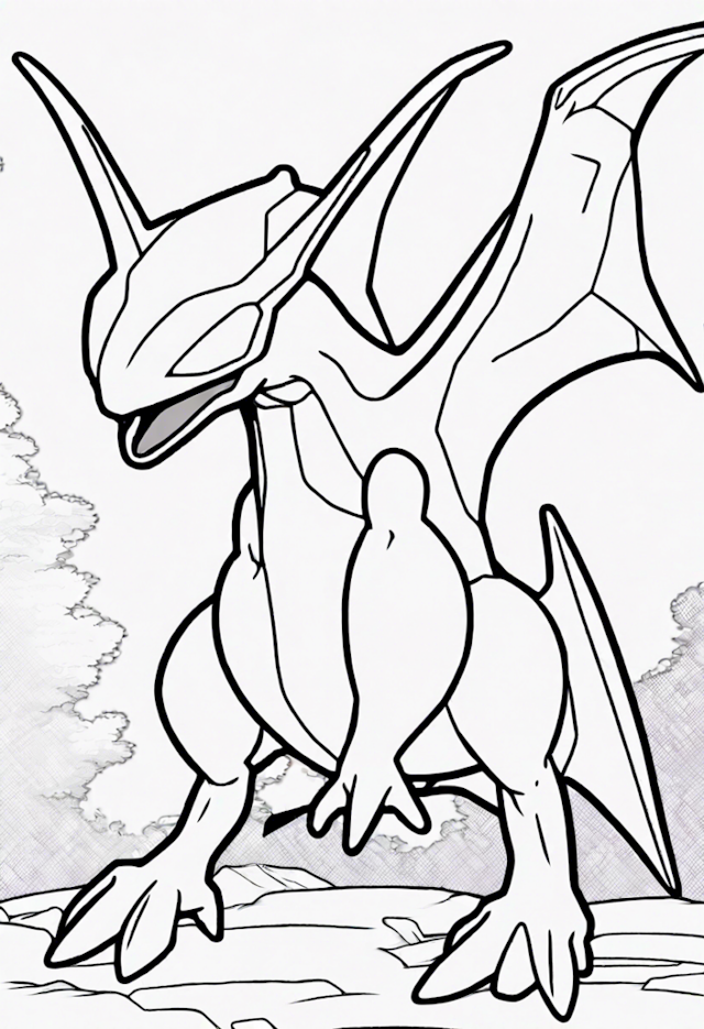 A coloring page of Aerodactyl