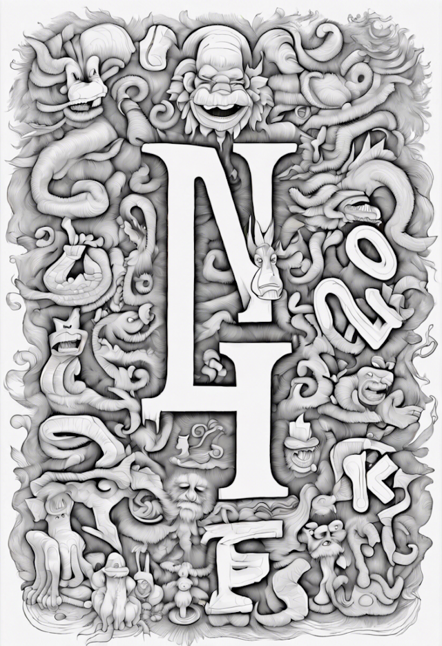 A coloring page of Alphabet Lore