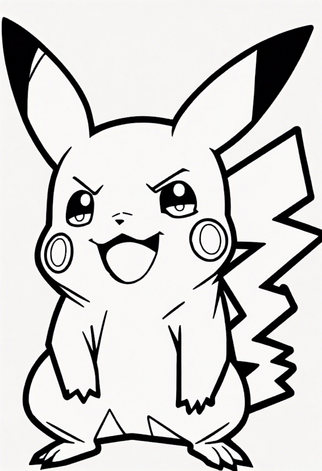 A coloring page of Angry Pikachu