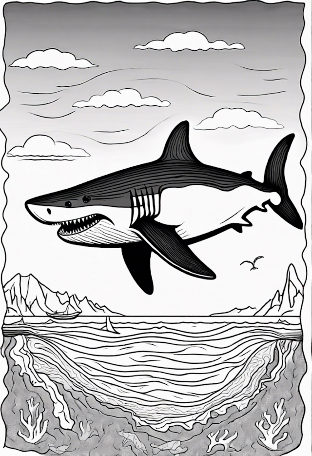 A coloring page of Basking Shark