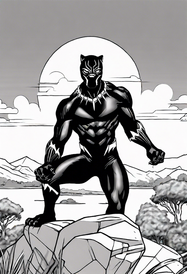 A coloring page of Black Panther the Avenger