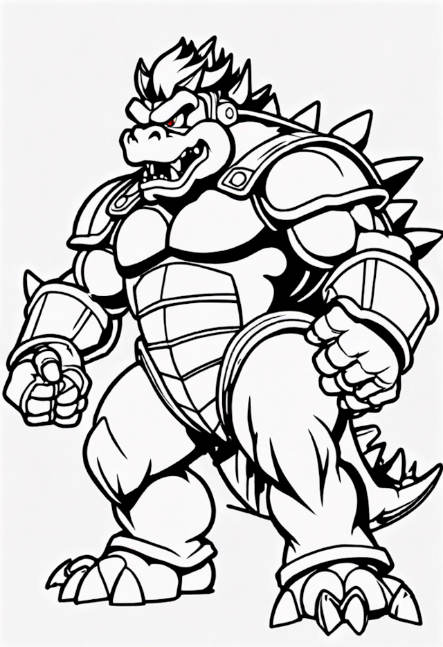 A coloring page of Bowser At The Artillery Base
