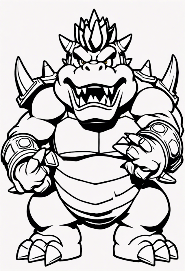 A coloring page of Bowser At The Artillery Base