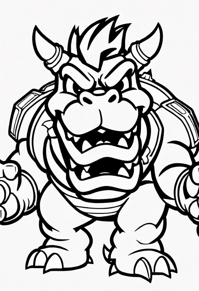 A coloring page of Bowser At The Racing Track