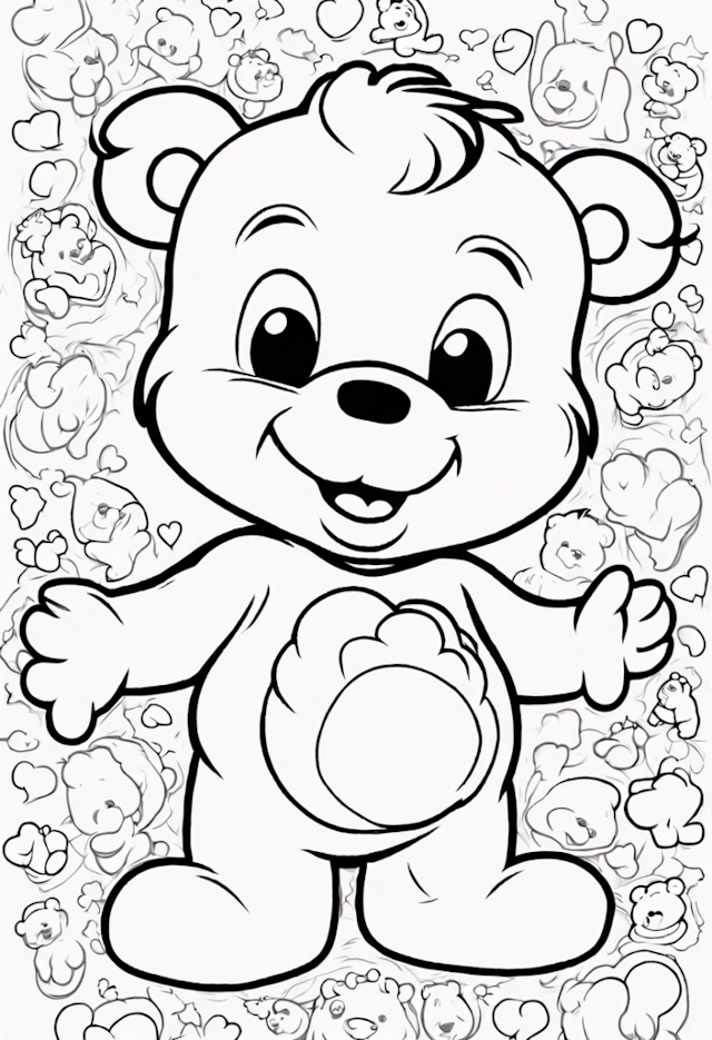 A coloring page of Care Bears