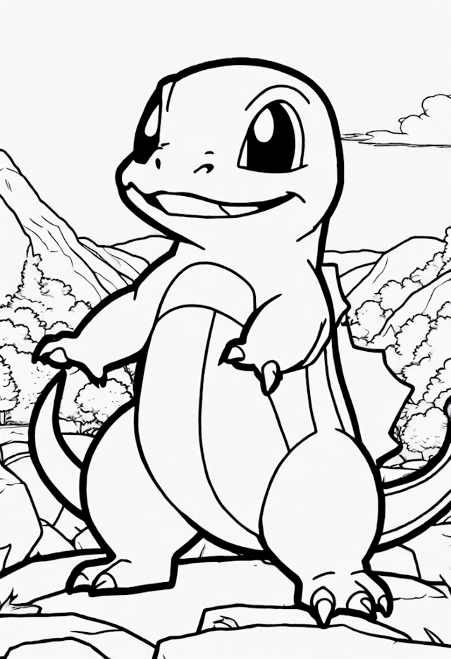 A coloring page of Charmander