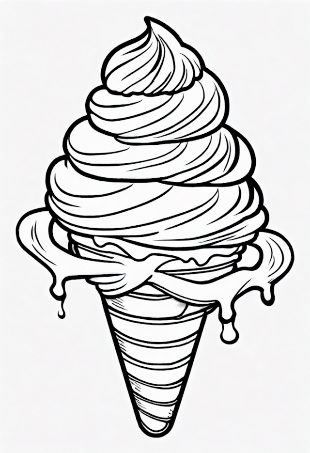 A coloring page of Complex Ice Cream Cone Design
