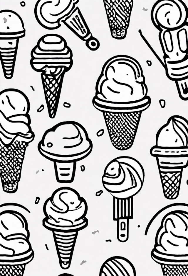 A coloring page of Complex Ice Cream Scoop Pattern