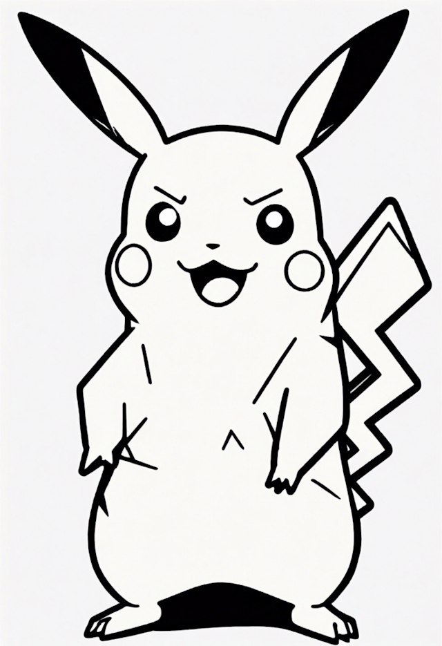 A coloring page of Confused Pikachu