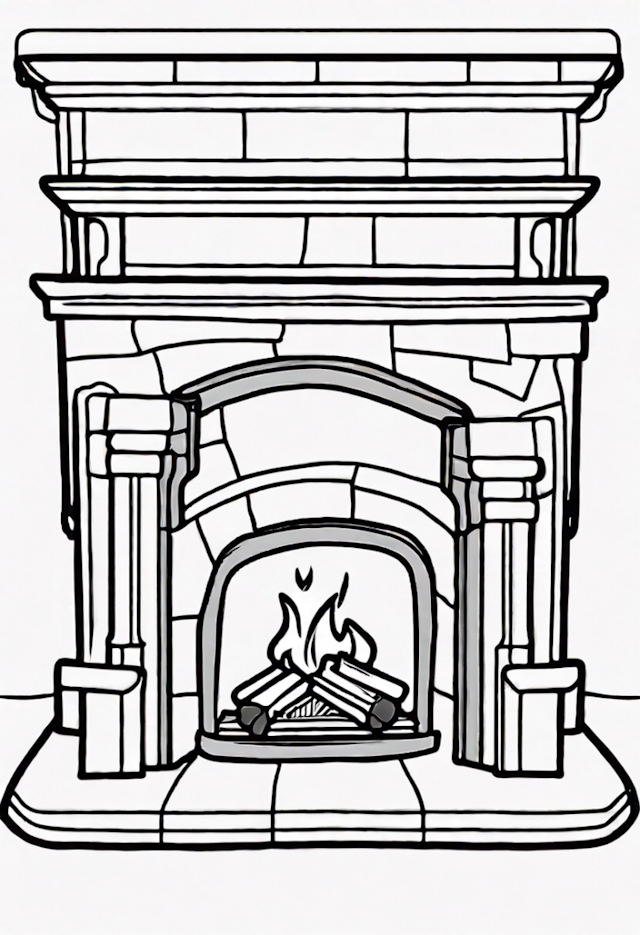 A coloring page of Cozy Christmas Fireplace