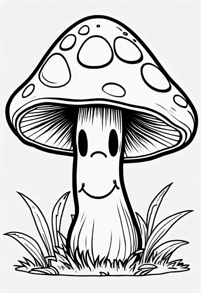 A coloring page of Cute Smiling Mushroom