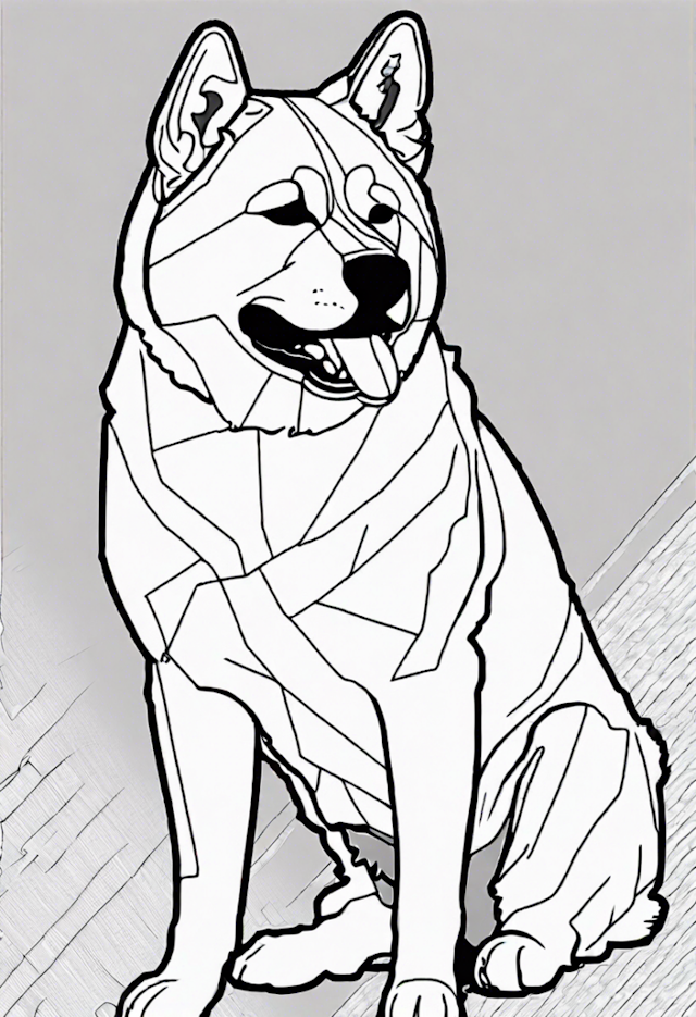 A coloring page of Detailed Akita