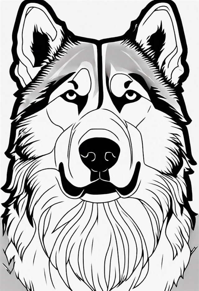 A coloring page of Detailed Alaskan Malamute