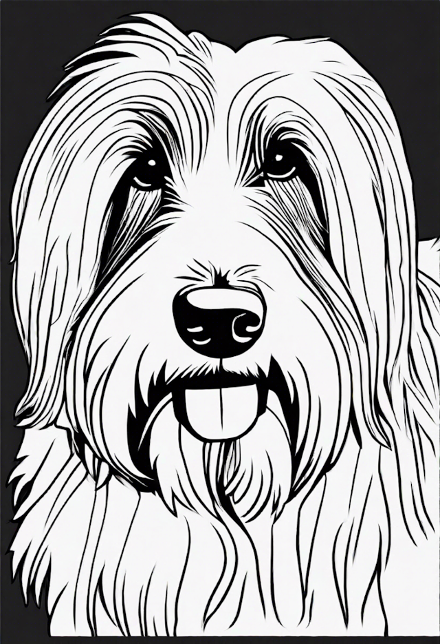 A coloring page of Detailed Bearded Collie