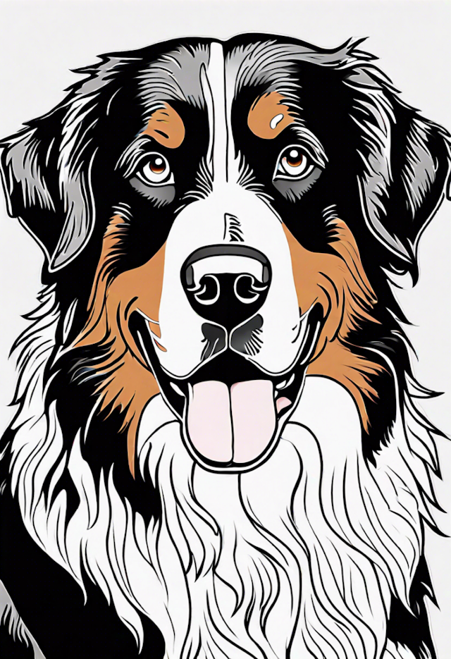 A coloring page of Detailed Bernese Mountain Dog