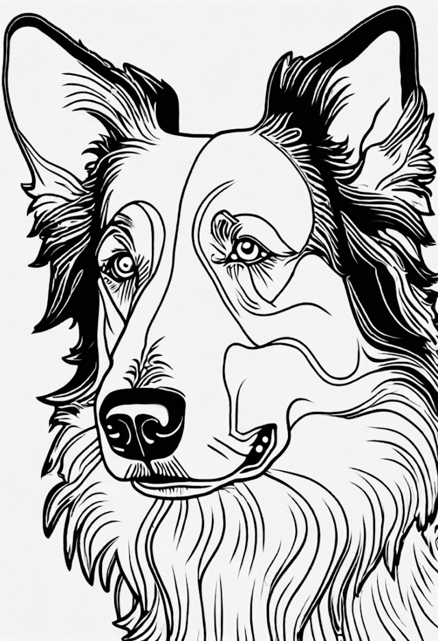 A coloring page of Detailed Border Collie