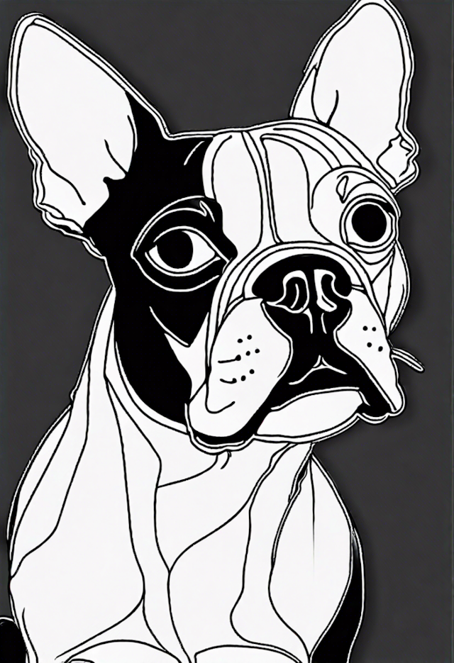 A coloring page of Detailed Boston Terrier