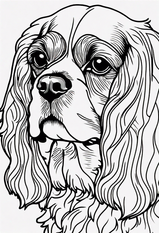A coloring page of Detailed Cavalier King Charles Spaniel