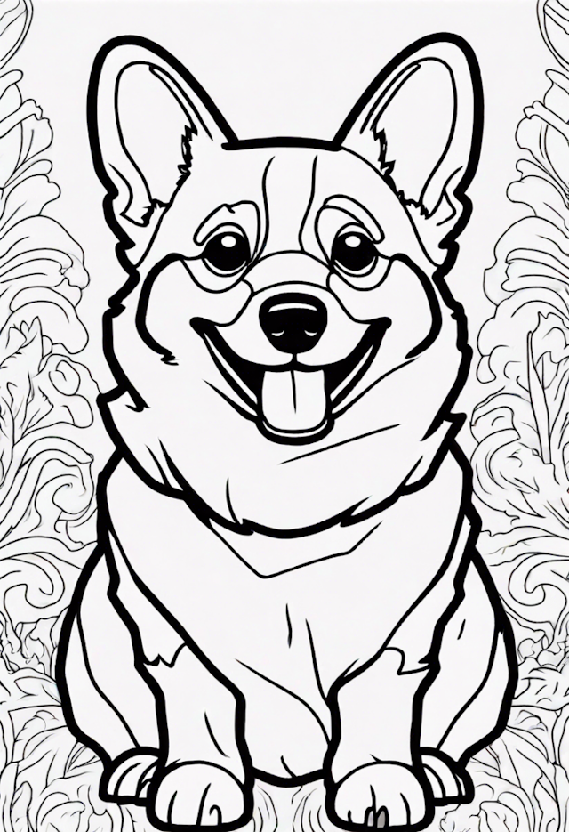 A coloring page of Detailed Corgi