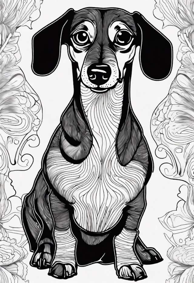 A coloring page of Detailed Dachshund