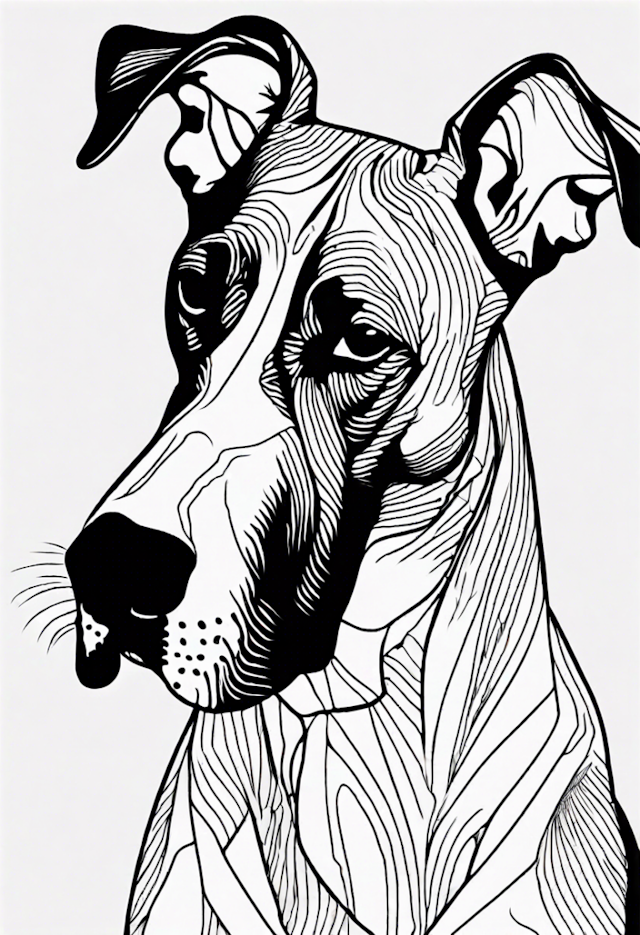 A coloring page of Detailed Great Dane
