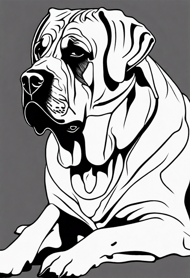 A coloring page of Detailed Mastiff