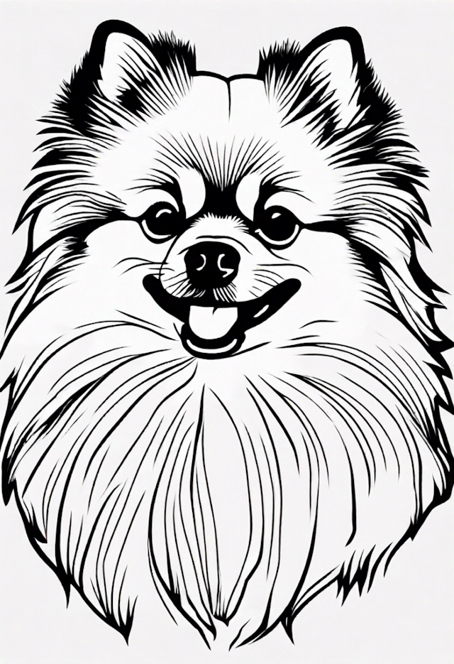 A coloring page of Detailed Pomeranian