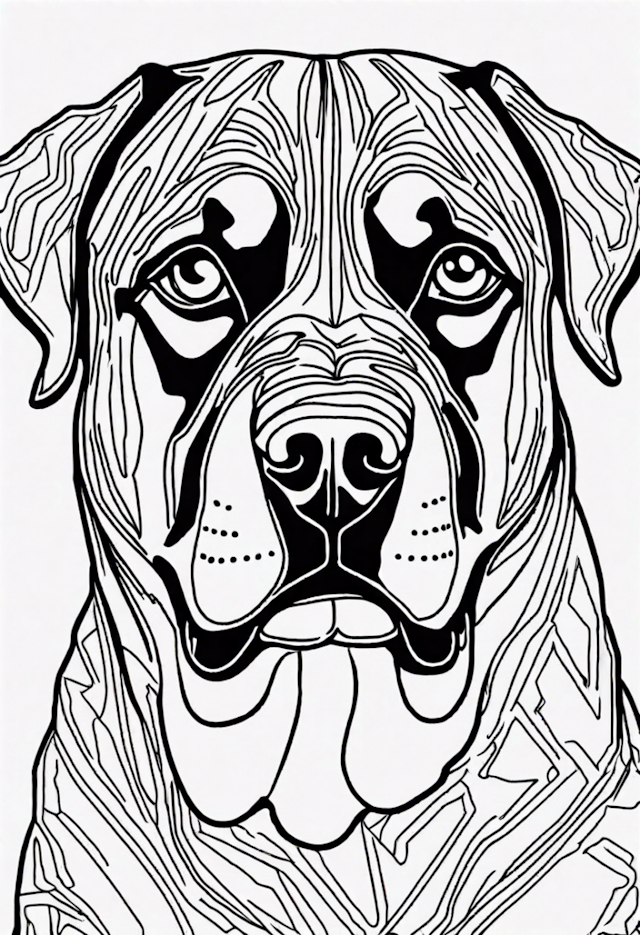 A coloring page of Detailed Rottweiler