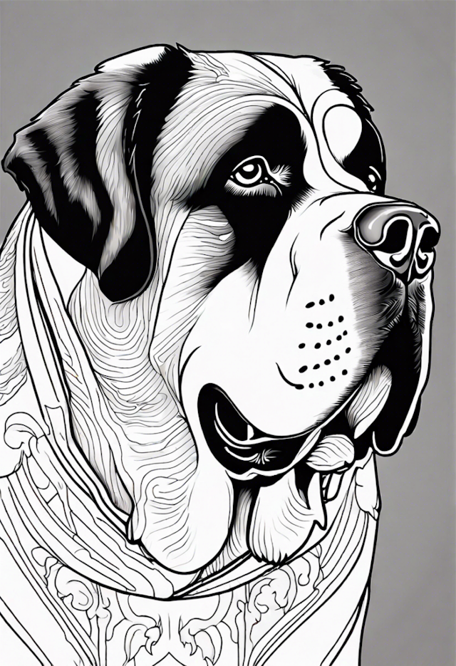 A coloring page of Detailed Saint Bernard