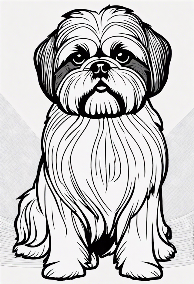 A coloring page of Detailed Shih Tzu